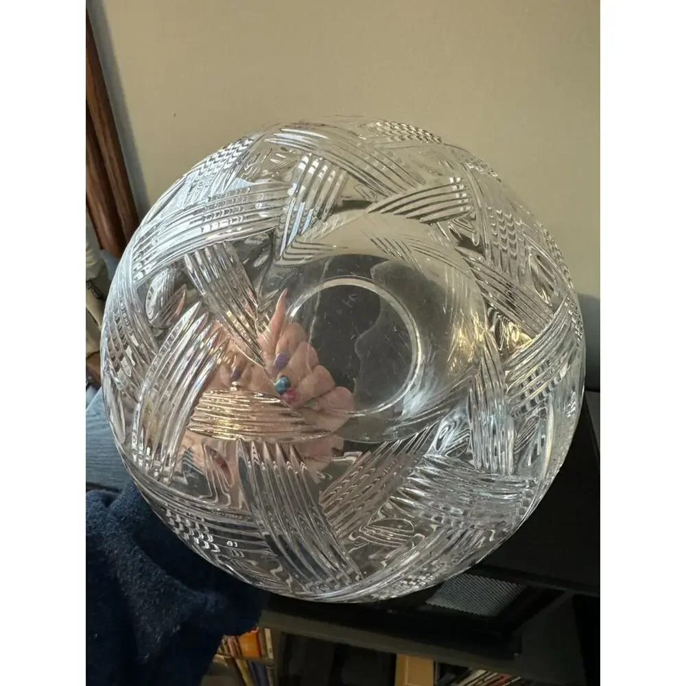 Vintage Bohemian Clear Crystal Vase w/ Unusual Shape